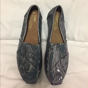 TOMS Holiday Silver Sequin Slip-ons