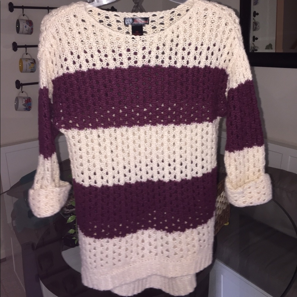 Maroon and ivory striped sweater