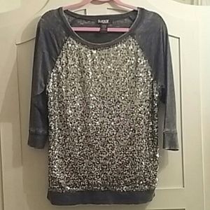 Sugar Rush Grey Top with Silver Sequins Large New