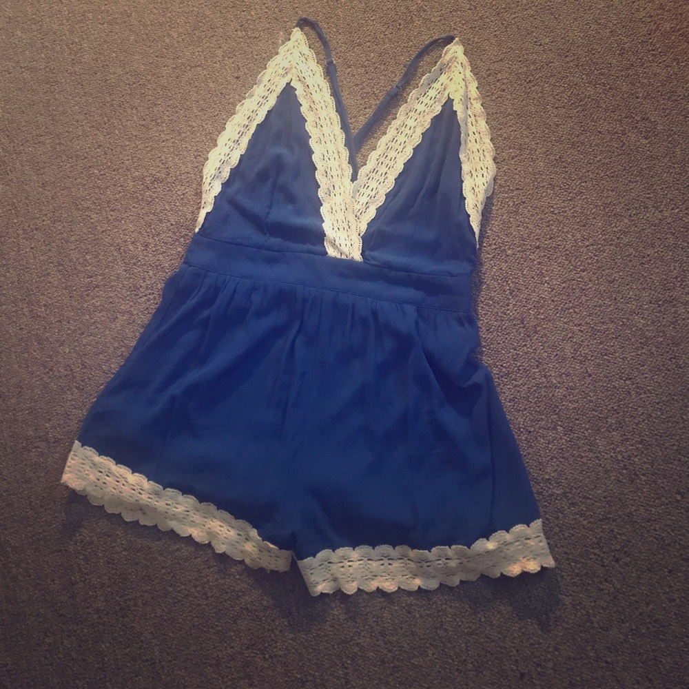 Backless Romper With Lace Trim