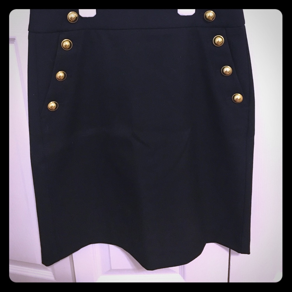pencil skirt, Gold button embellished pockets