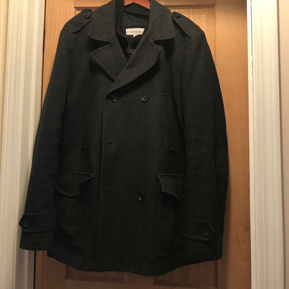 Men’s Calvin Klein charcoal herringbone pea coat