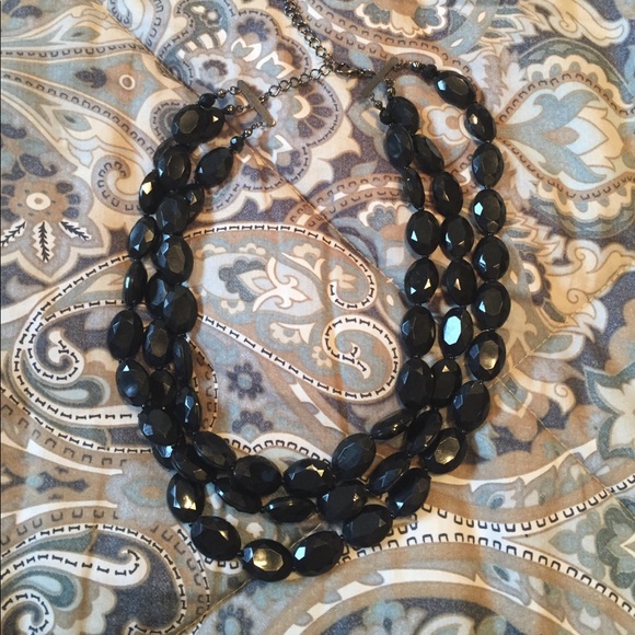 Black beaded 3 layer statement necklace - Picture 1 of 3