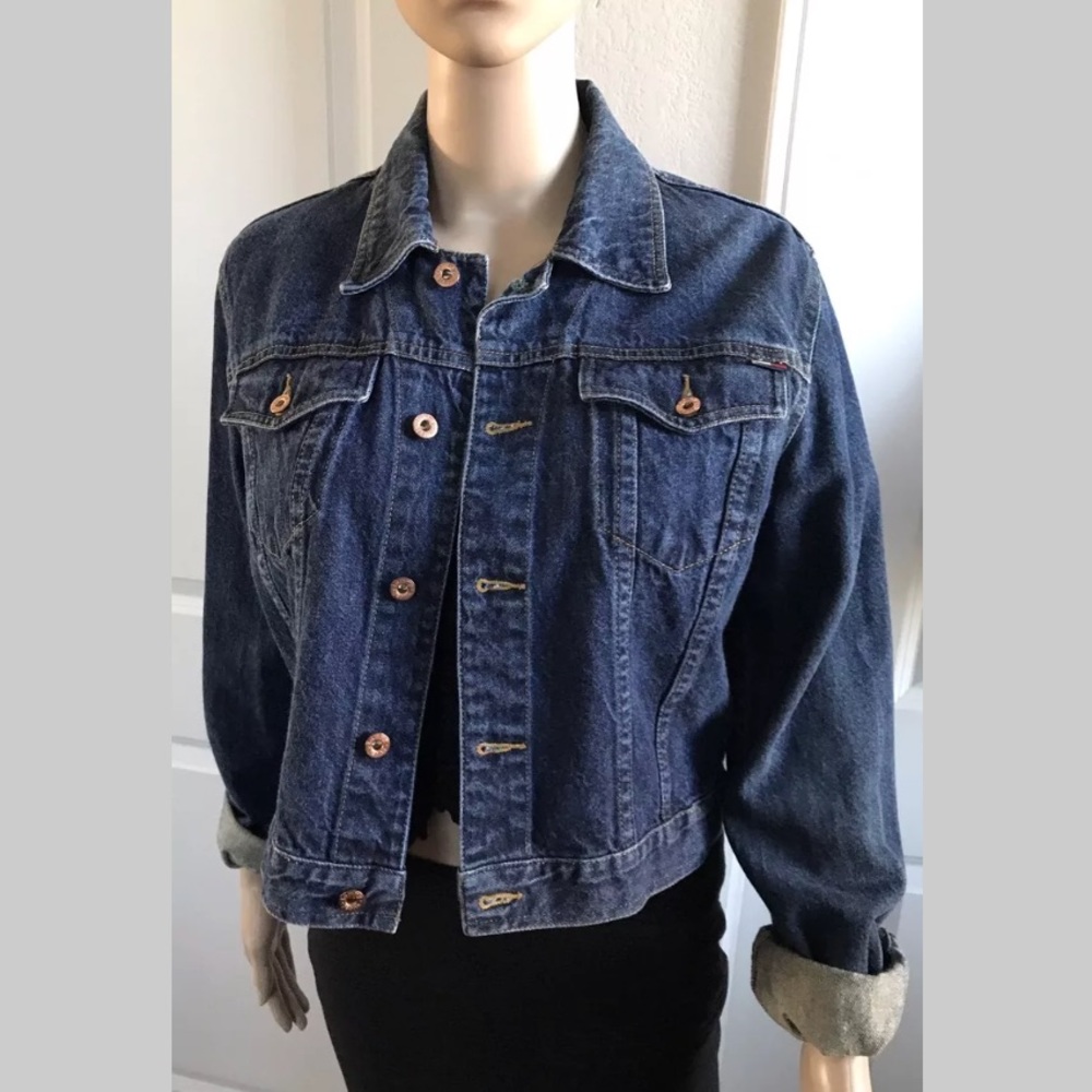 VINTAGE TOMMY JEANS DENIM JEAN CROP JACKET COAT  L