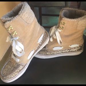 Gold sparkles high top sperry