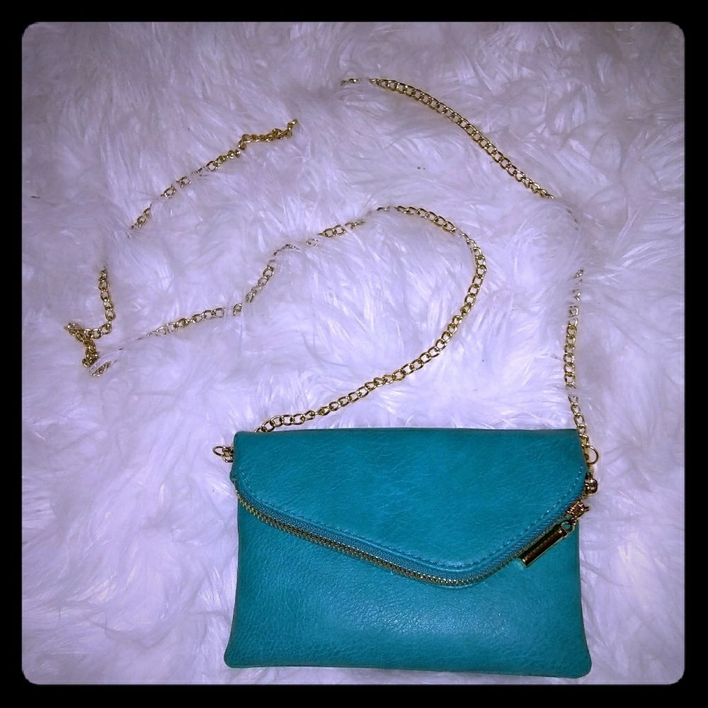 Teal chain shoulder bag