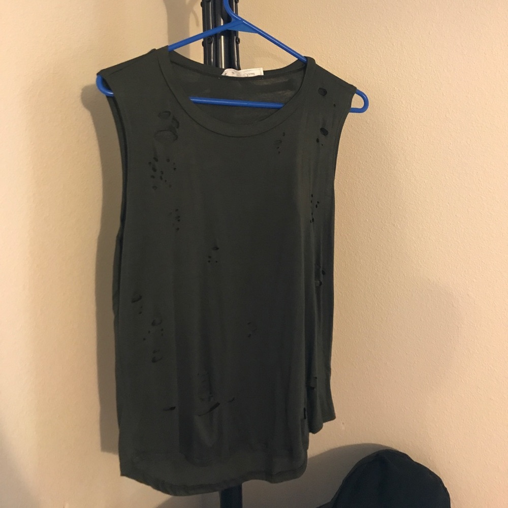Yeezy inspired distressed olive green tank