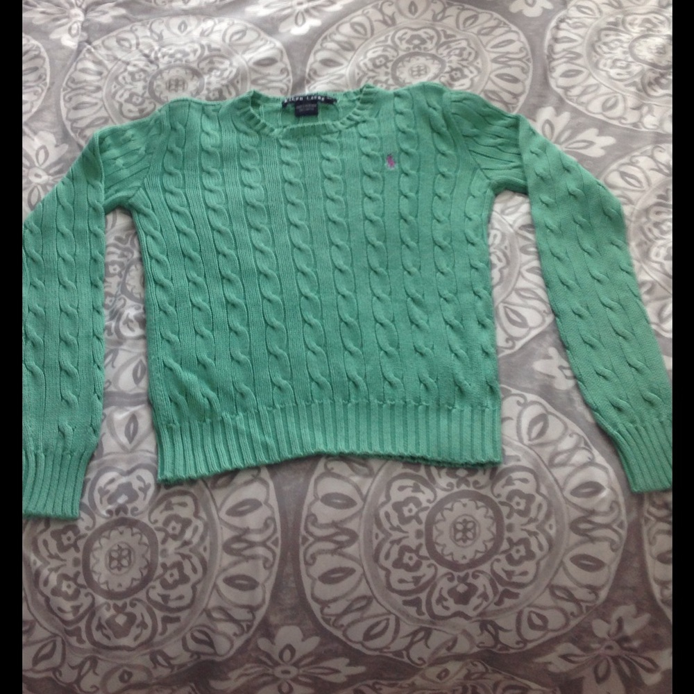 XS Teal Ralph Lauren Cable Sweater