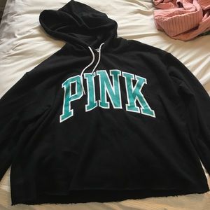 PINK black cropped pullover hoodie