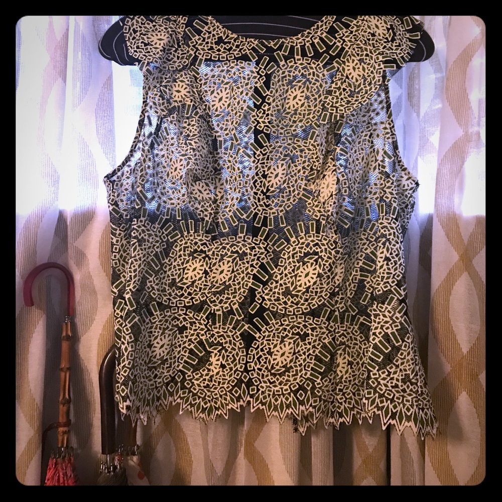 Lace and Paisley Ruffled Top in Green and Black