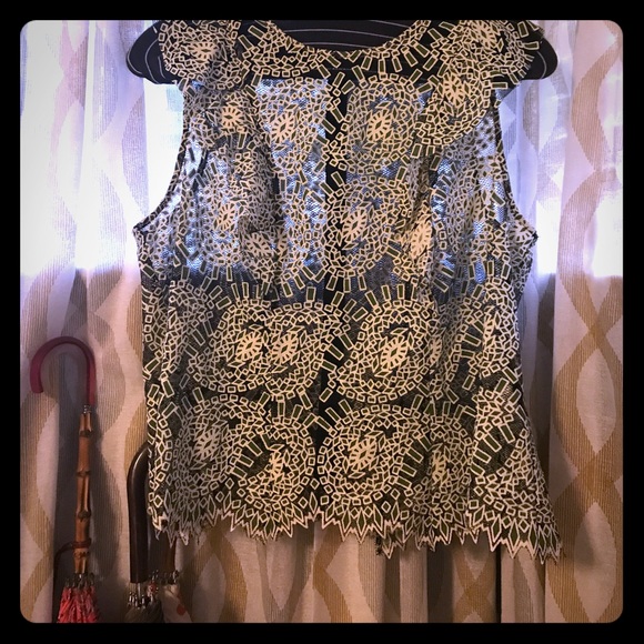 Lace and Paisley Ruffled Top in Green and Black - Picture 1 of 3