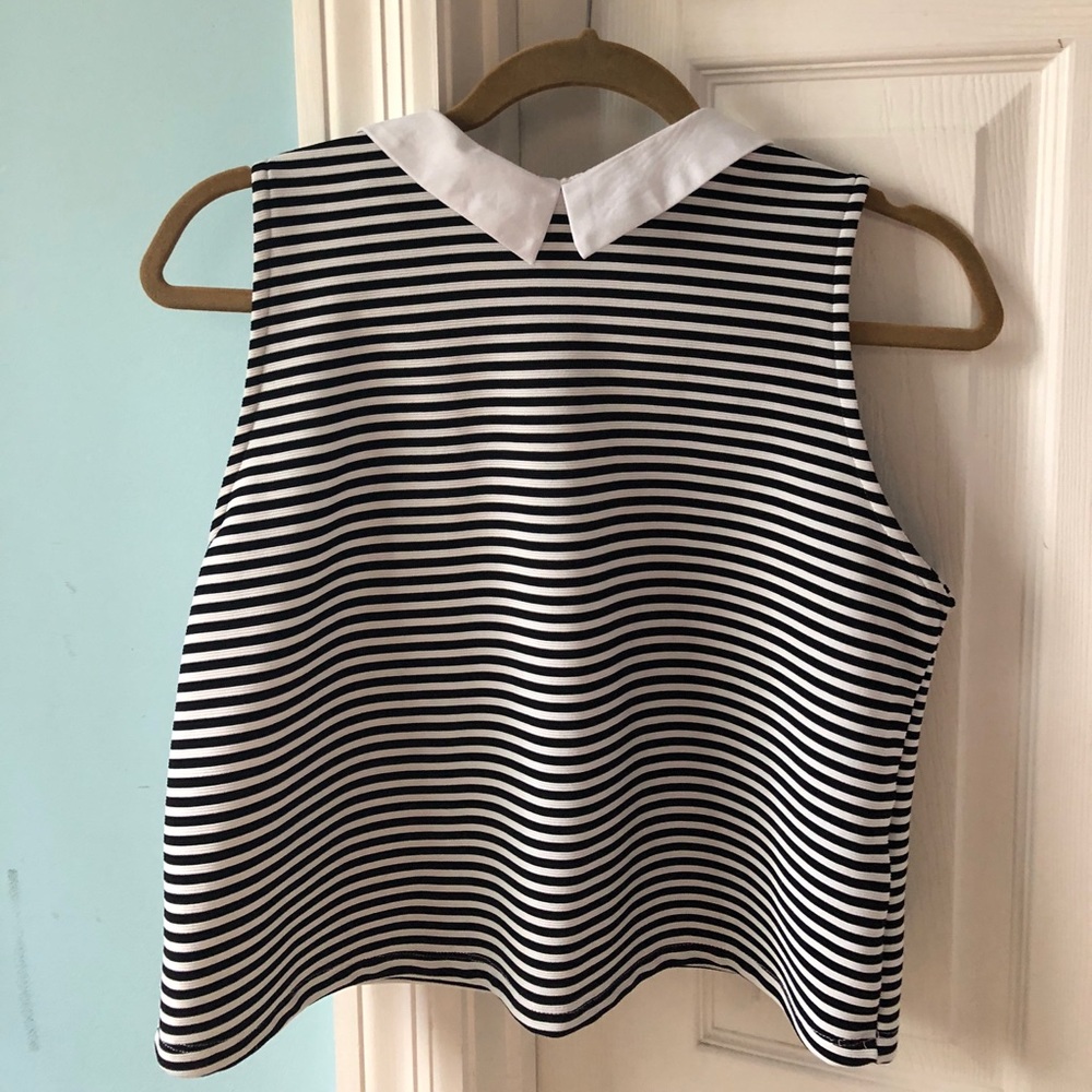 Zara high collar striped blouse