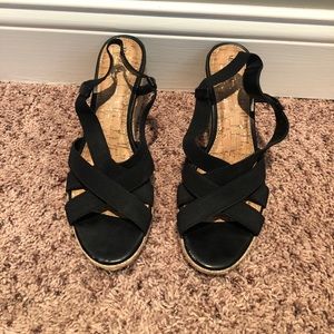 Black Strappy Espadrille Wedges