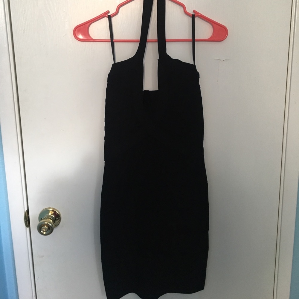 SOLD-Black bodycon halter dress