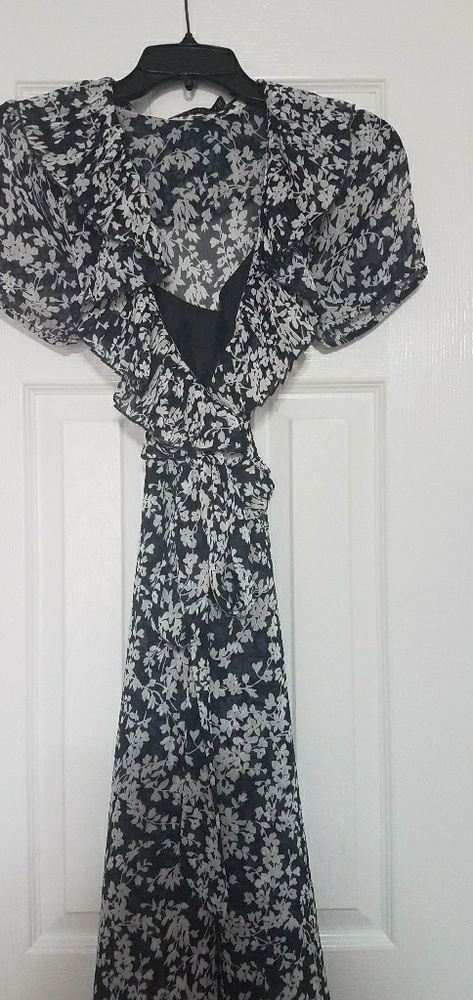 Navy and white wrap dress.