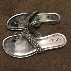 Guess Silver Rhinestone Sandals- Worn 1 time !!
