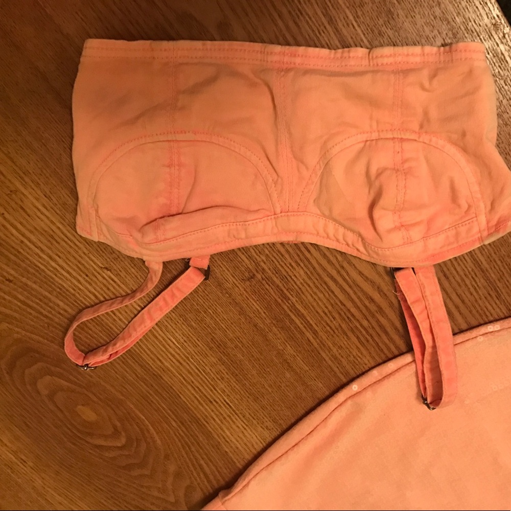 Peach sequin skirt,peach denim crop top , combo - Picture 2 of 6