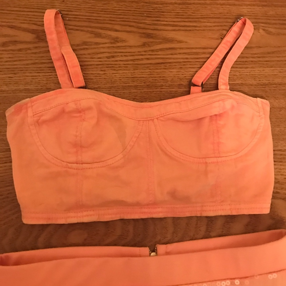 Peach sequin skirt,peach denim crop top , combo - Picture 6 of 6