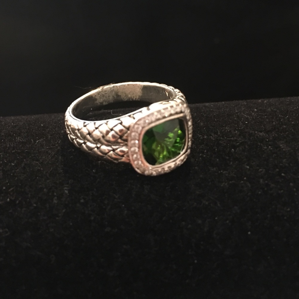 Scott Kay SS Chrome Diopside & Diamond Ring.