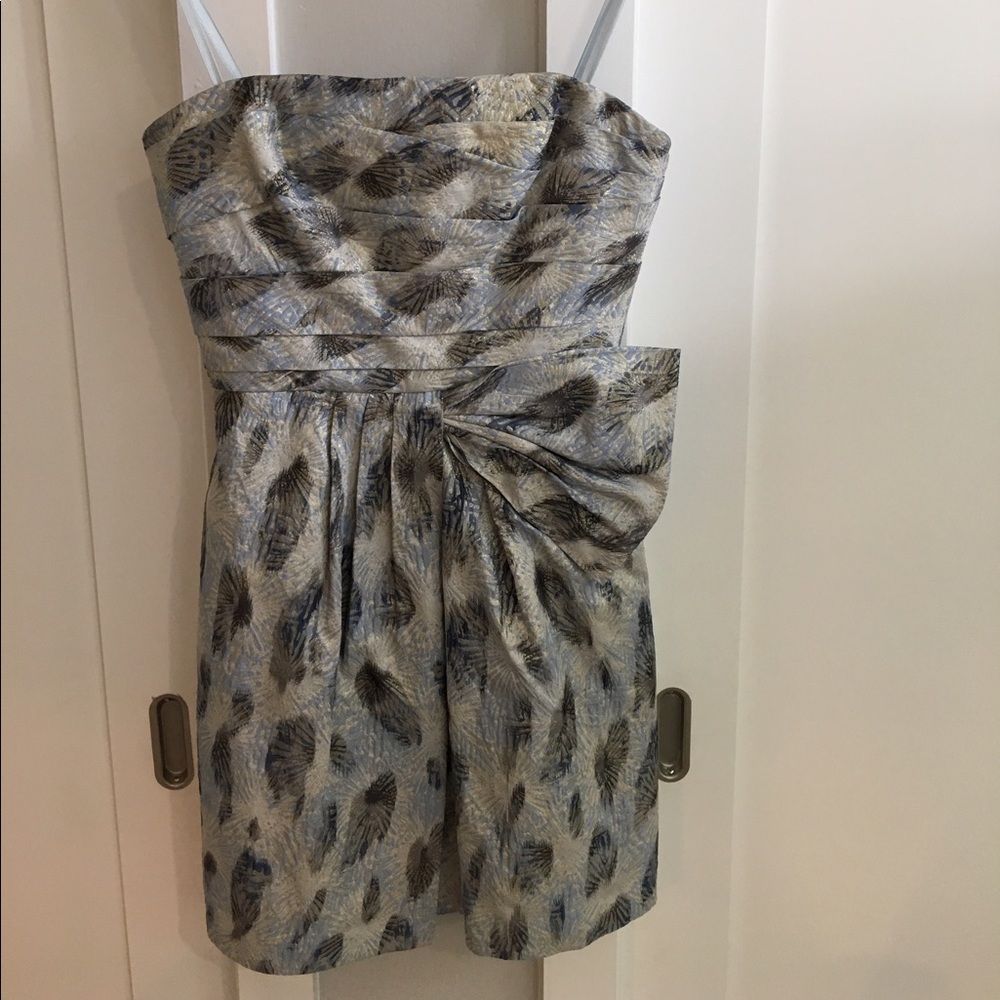 BCBG Max Azaria Blue/grey metallic strapless dress