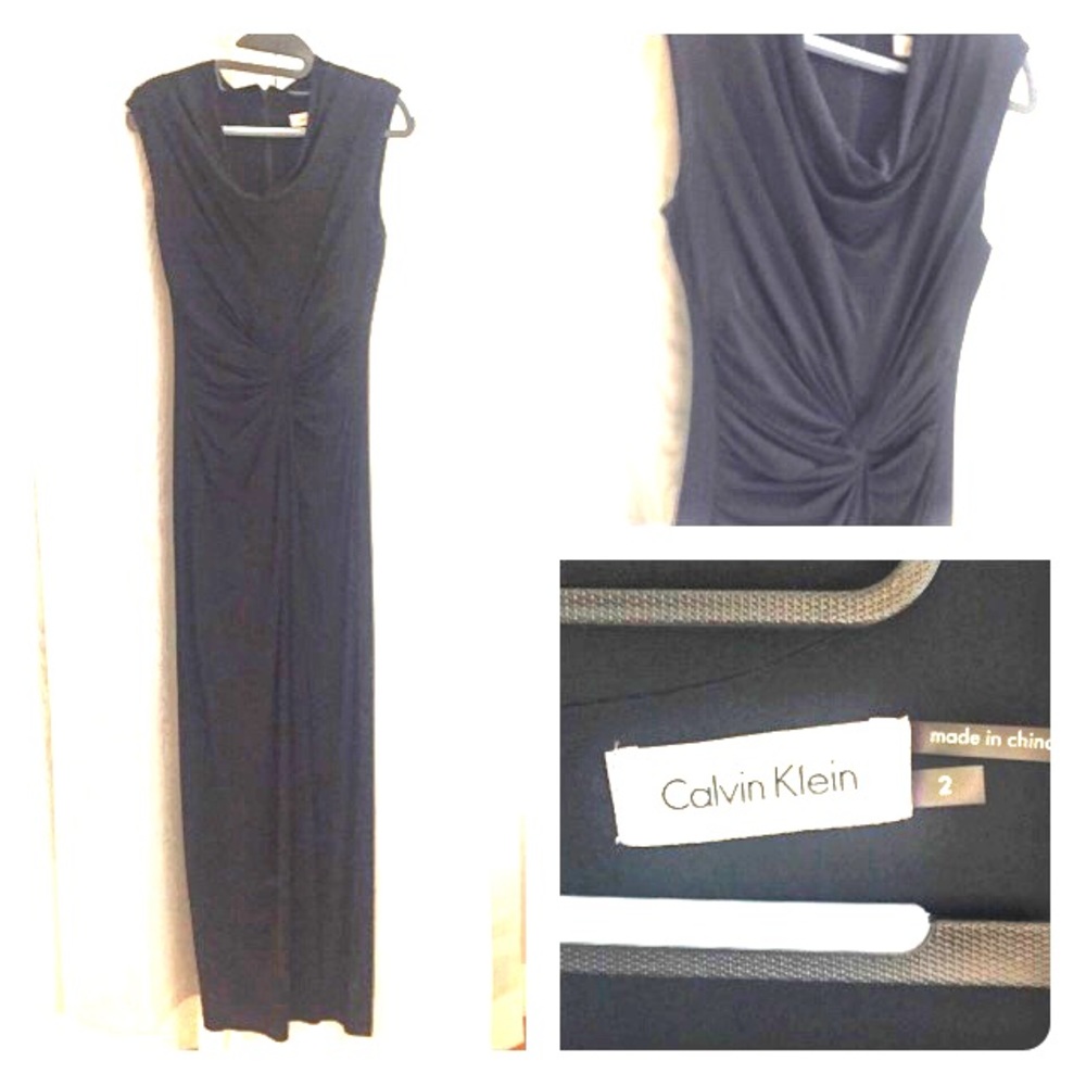 Formal Calvin Klein cowl neck faux wrap black gown