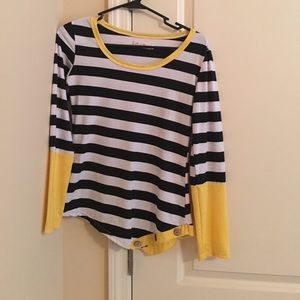 Black and white striped shirt-with hints of yellow