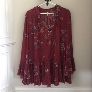 Free People Burgundy Floral Tunic