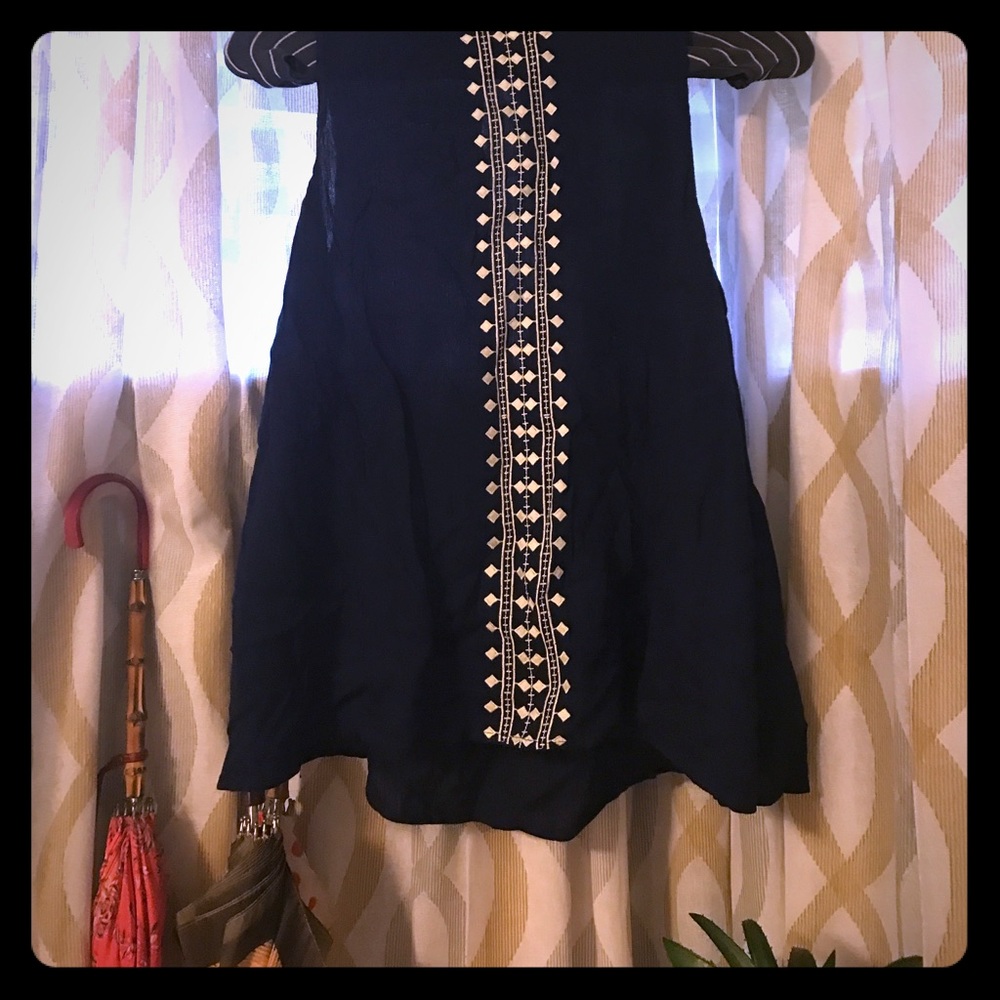 High Collar Tank with Tribal Detail & Keyhole Back