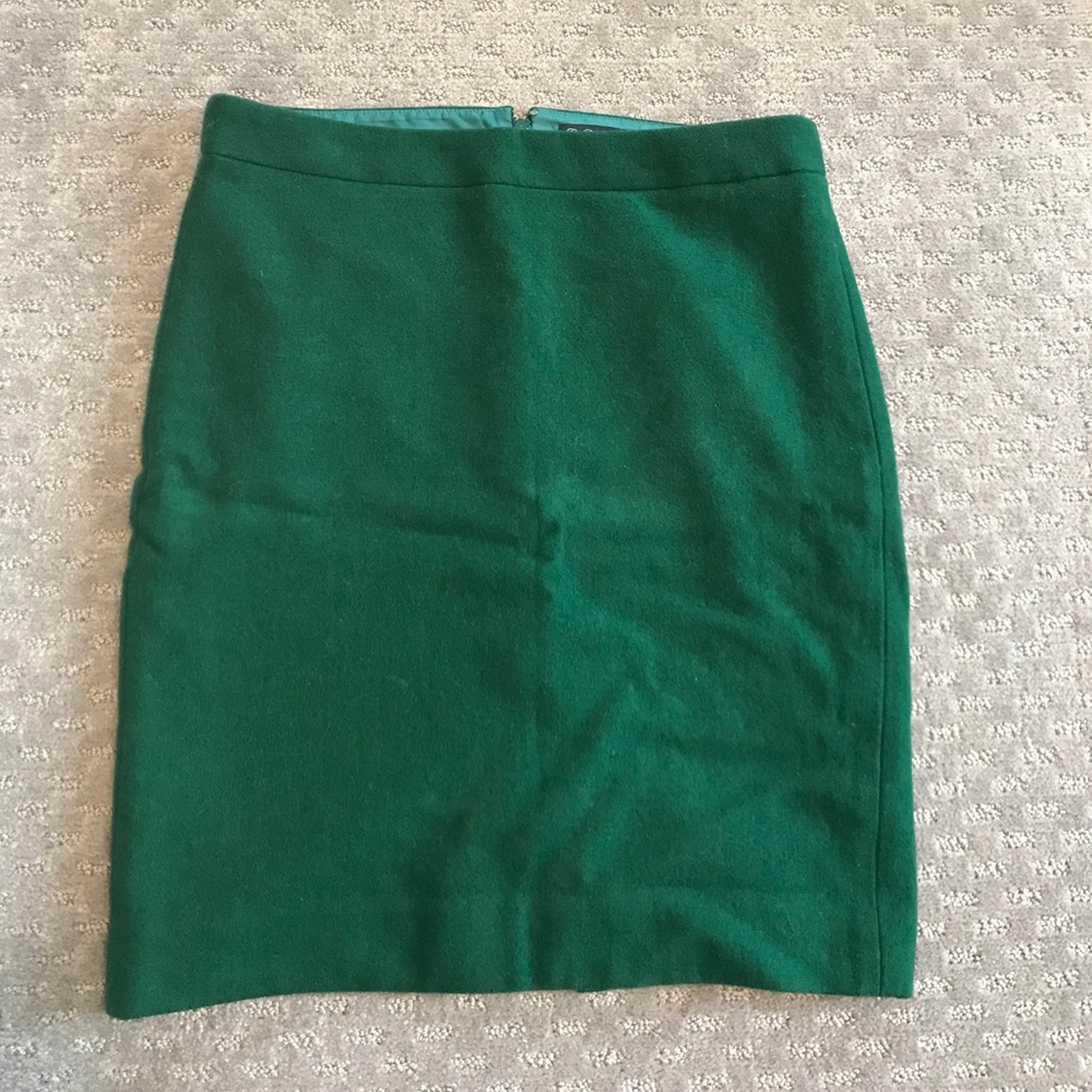 JCrew dark green wool pencil skirt