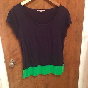 Sequin green trim Navy Tee Large