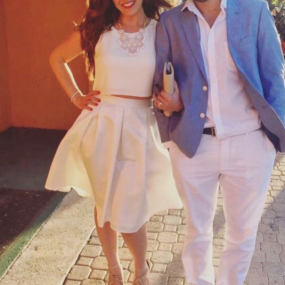 White crop top and midi skirt set