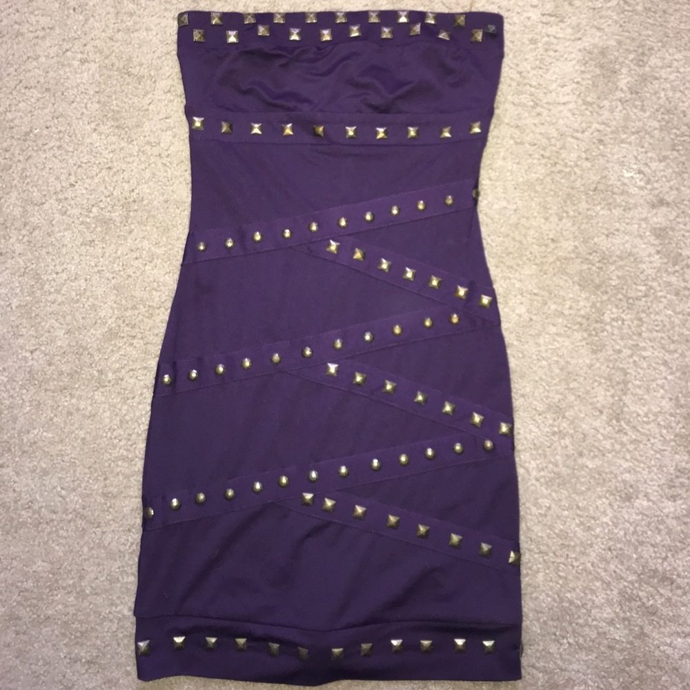 Purple strapless dress