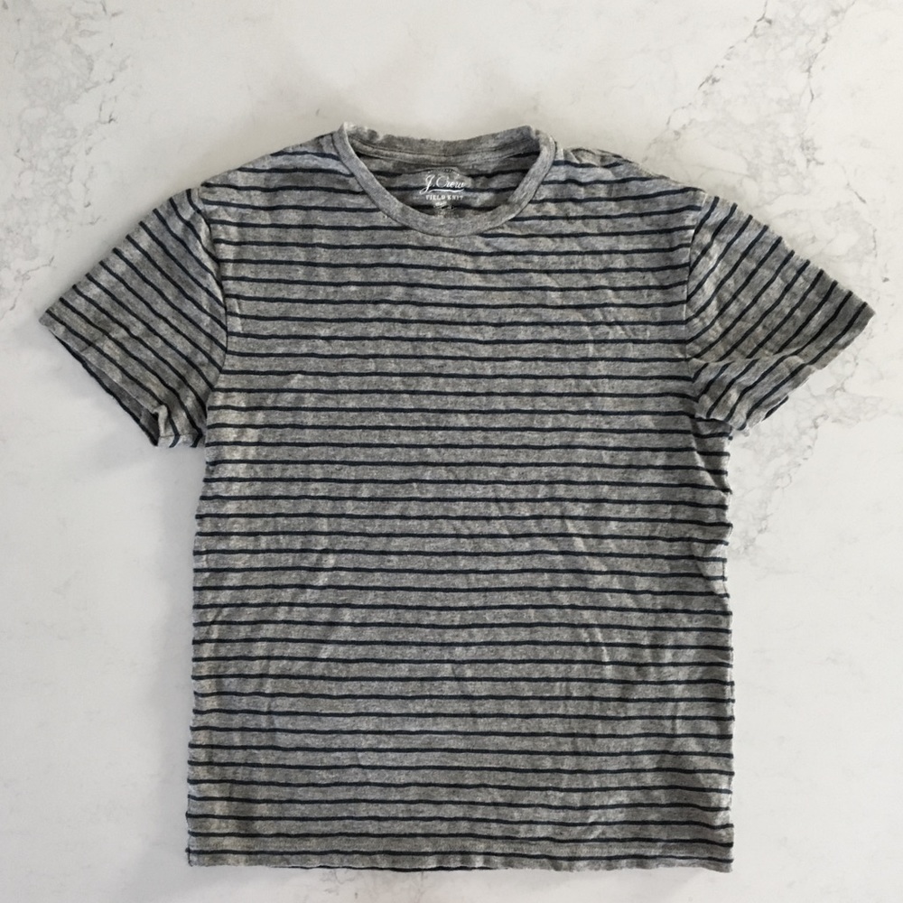 J.Crew Gray and Blue Striped Field Knit T-Shirt