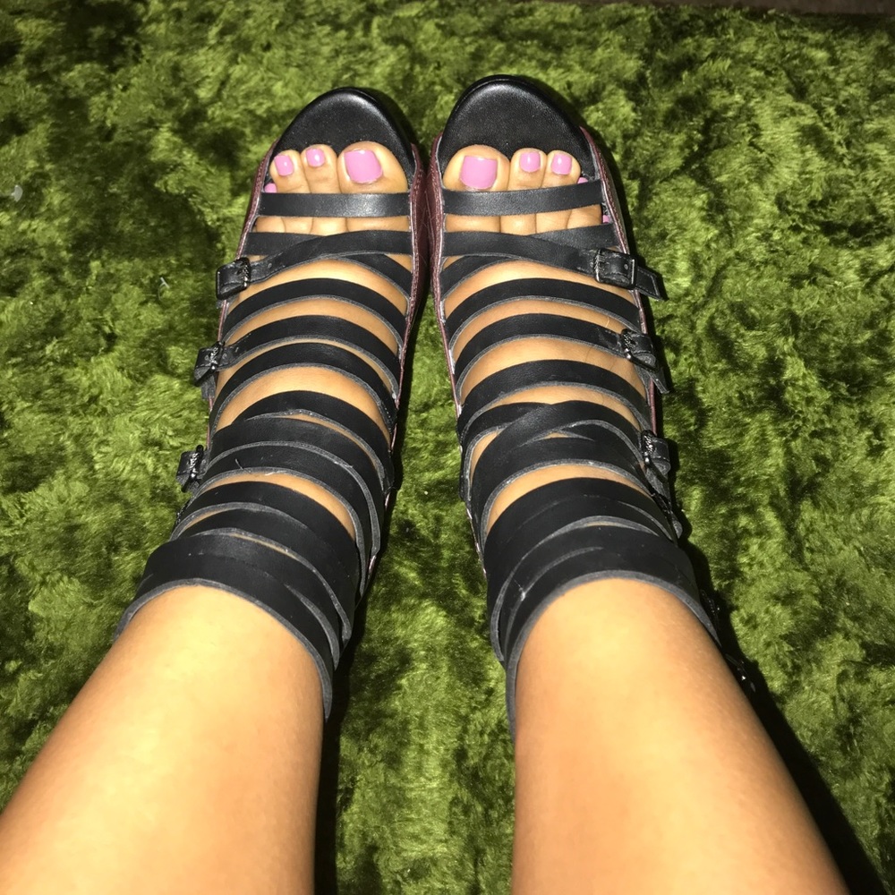 Strappy Black and Brown Heels