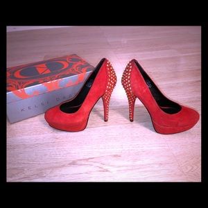 Kelsi Dagger 🔥Red/Gold Spiked Suede Pump