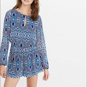 Express Blue Long Sleeve Boho Romper