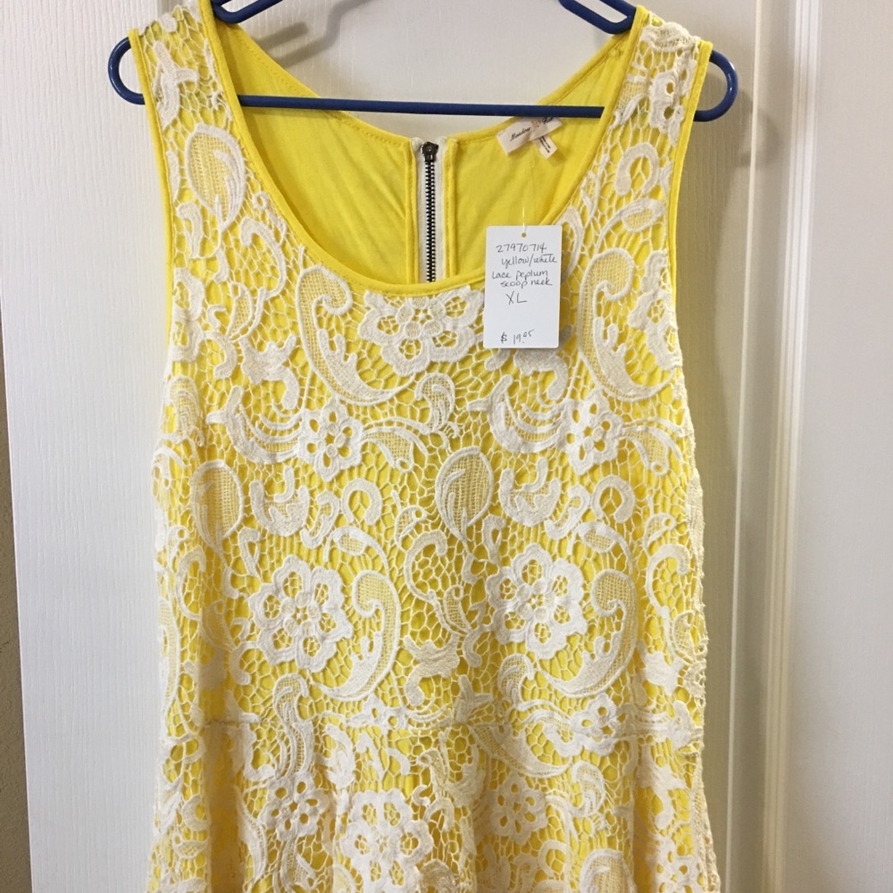 Anthropologie NWT Yellow/White Lace Peplum