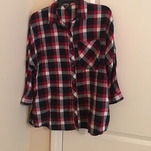 Plaid shirt-3/4 length sleeve