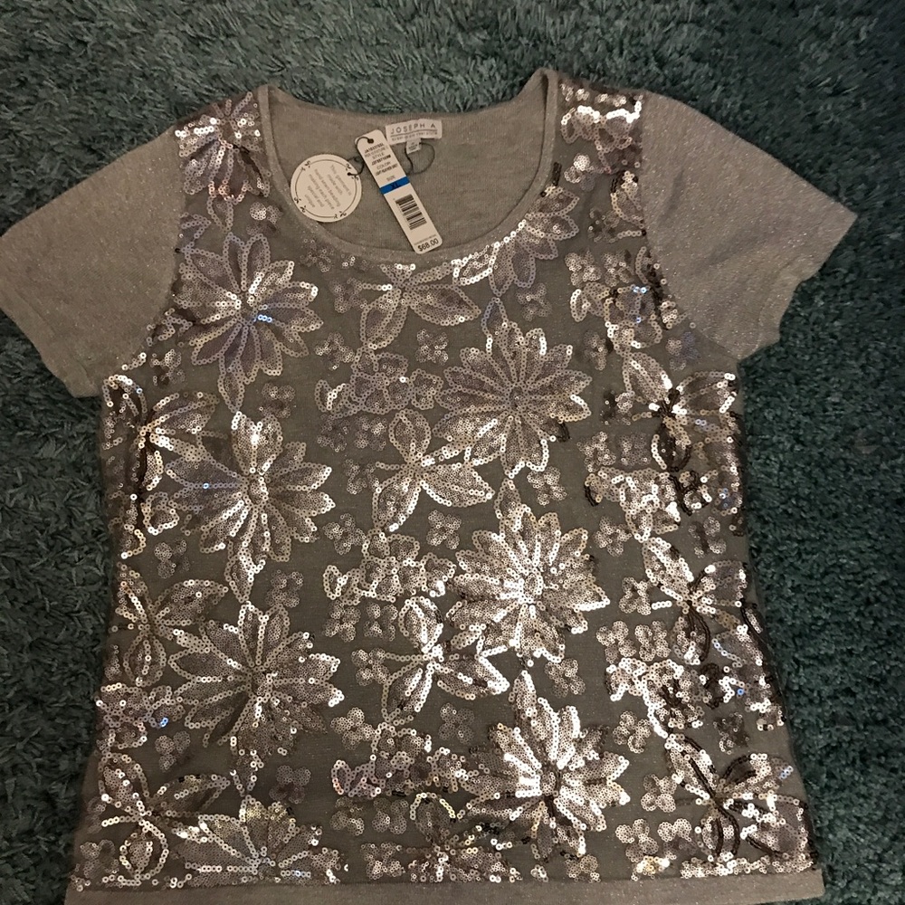Joseph A.  Sequin Sweater NWT (XL)  Heather Grey