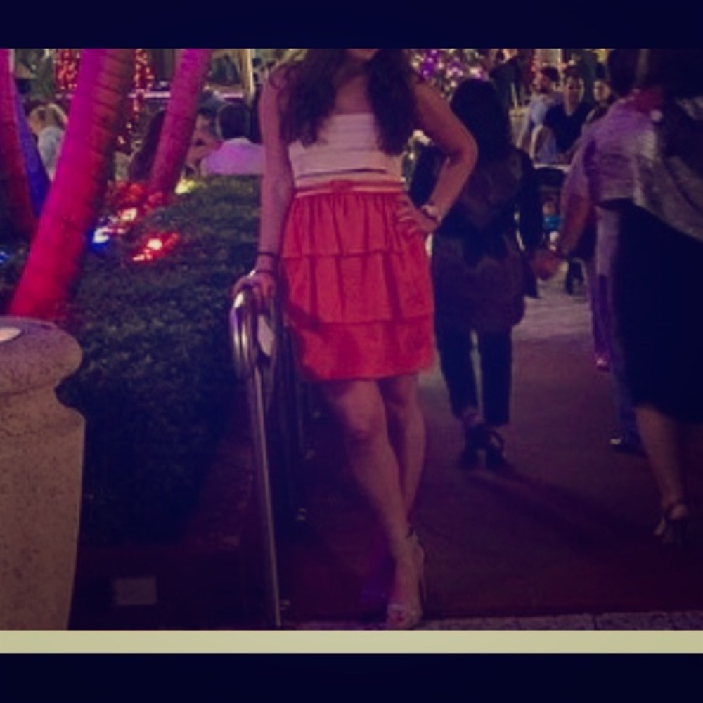 French Connection orange and tan dress with belt