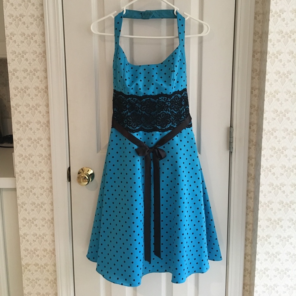 Blue polka dot prom, homecoming dress