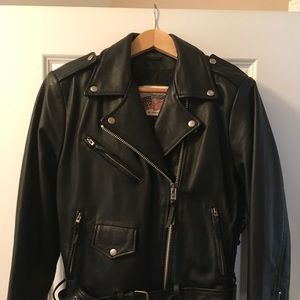 Classic Ladies Black Leather Biker Jacket