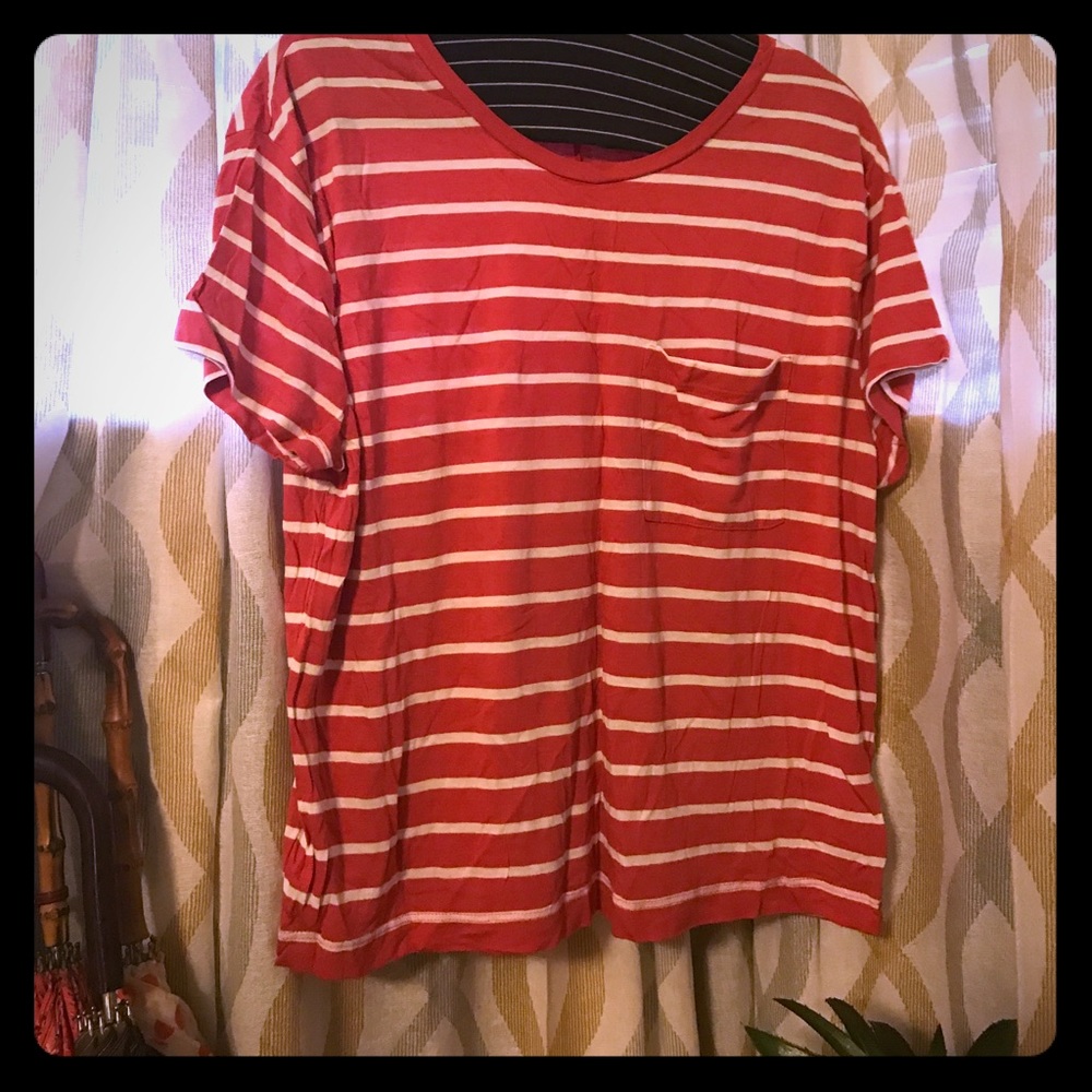 Gap Pink and White Striped Cropped T-Shirt