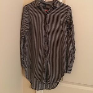 Loose fitting cream and black striped shirt