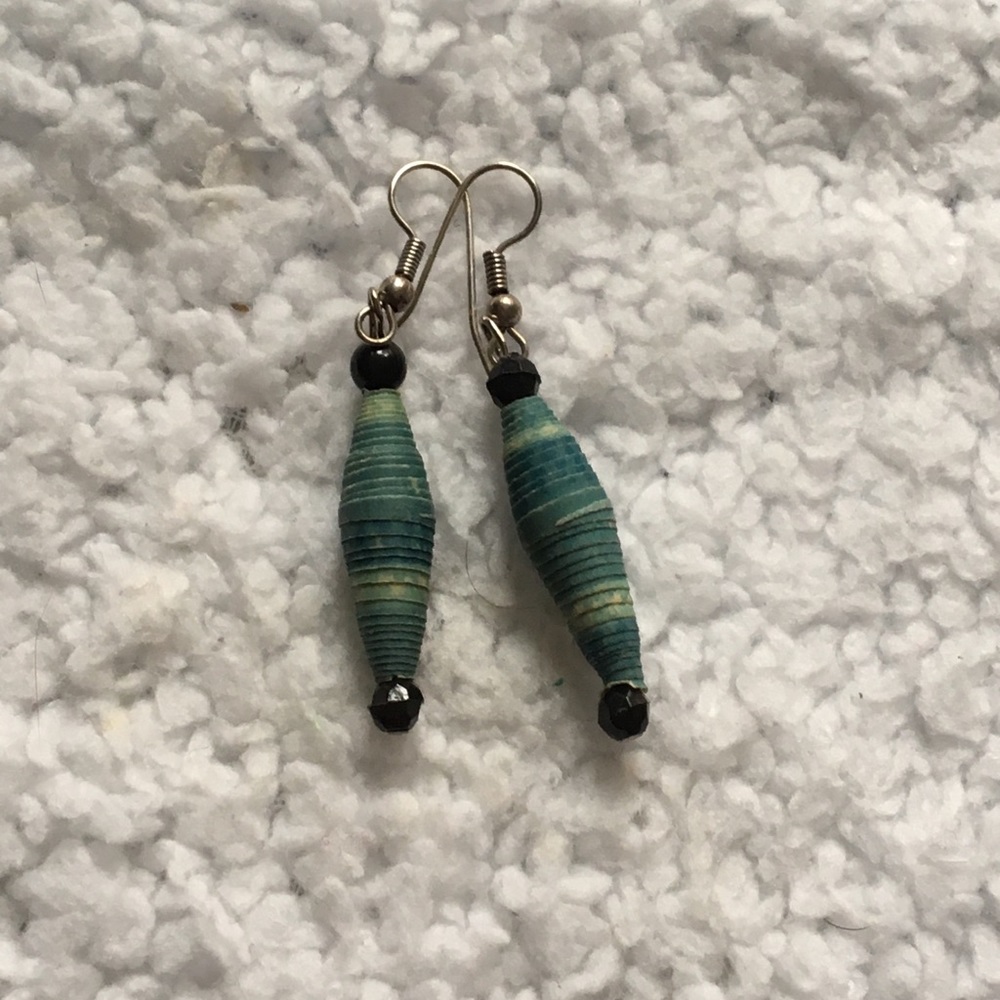 Blue paper bead earrings