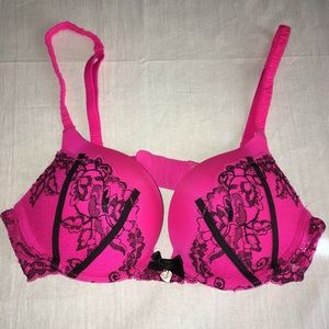 Hot pink lace push up bra