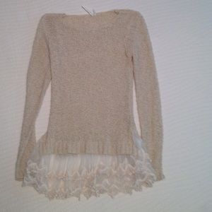 Cream sweater with lace trim