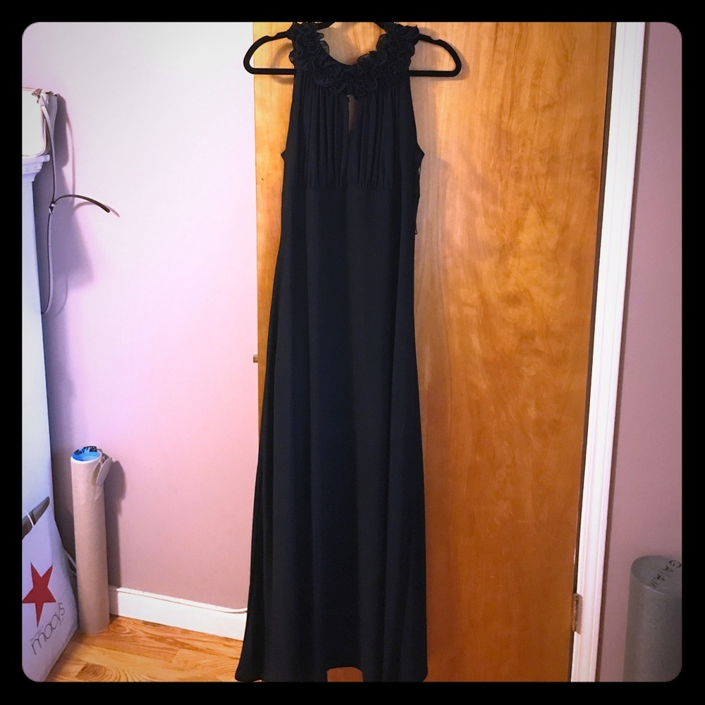 Long black ruffled gown