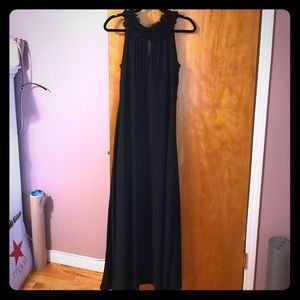 Long black ruffled gown
