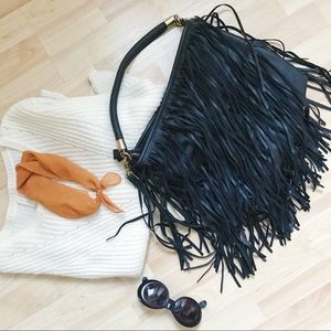 Leather Double Strap Tassel Bag